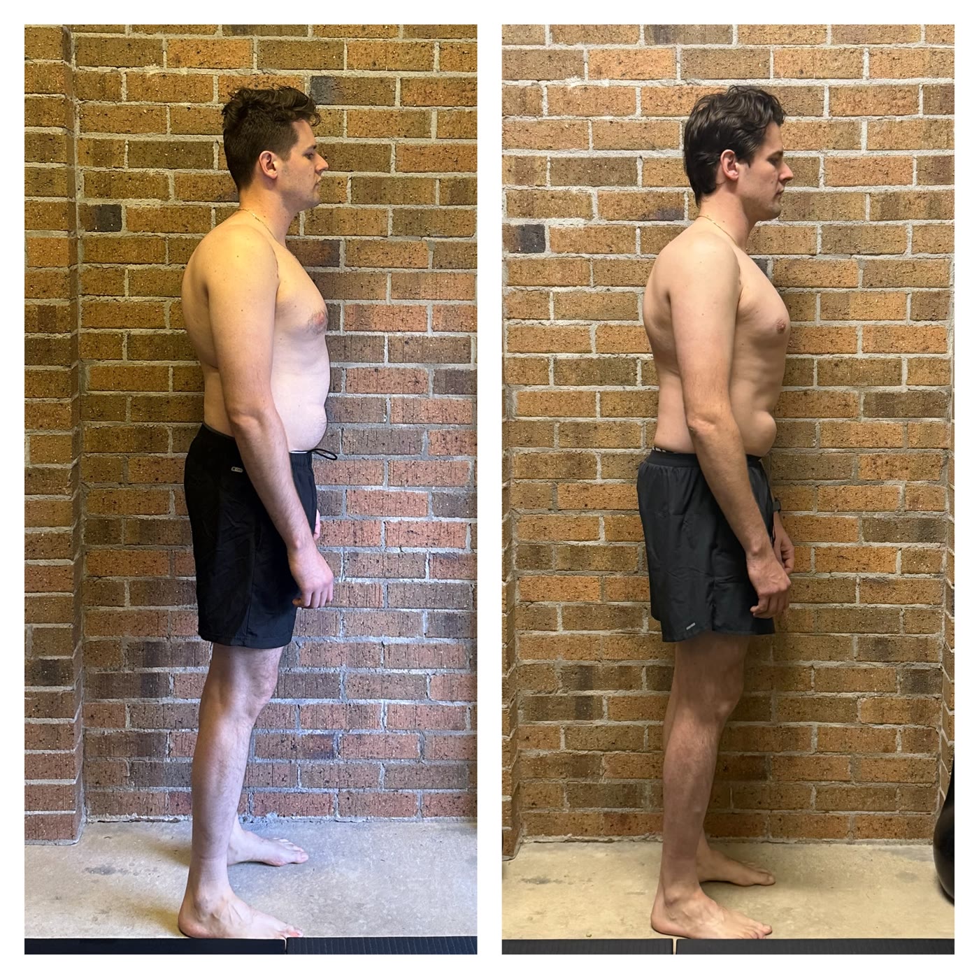 Taras, taller, more upright posture and better alignment.